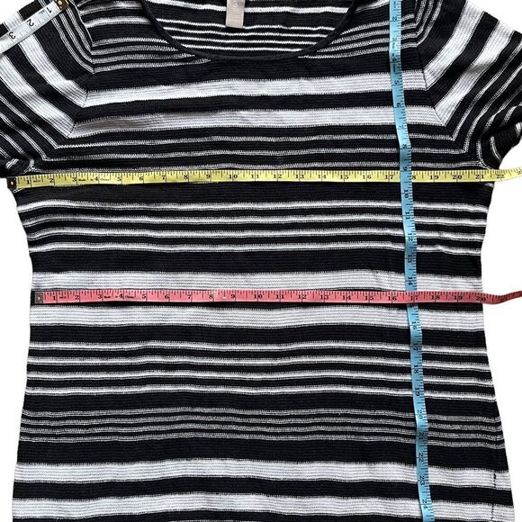 𝅺chico’s cotton ramie knit pullover black white horizontal striped size 3/XL - Picture 10 of 13